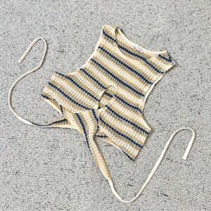 Bershka Striped Crochet Tie-Front Tank Top XS